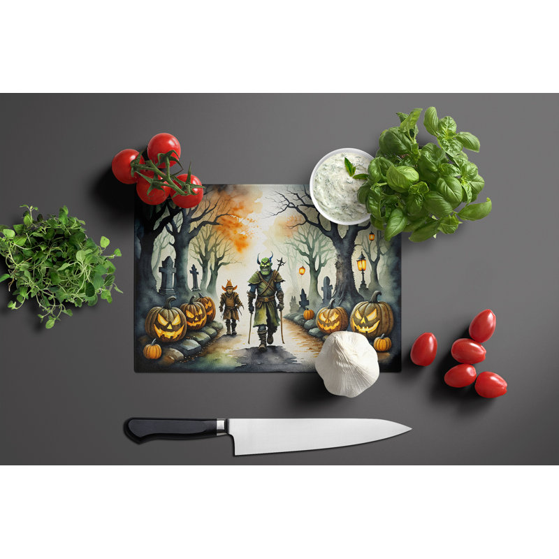 Orcs Spooky Halloween Glass Cutting Board Large