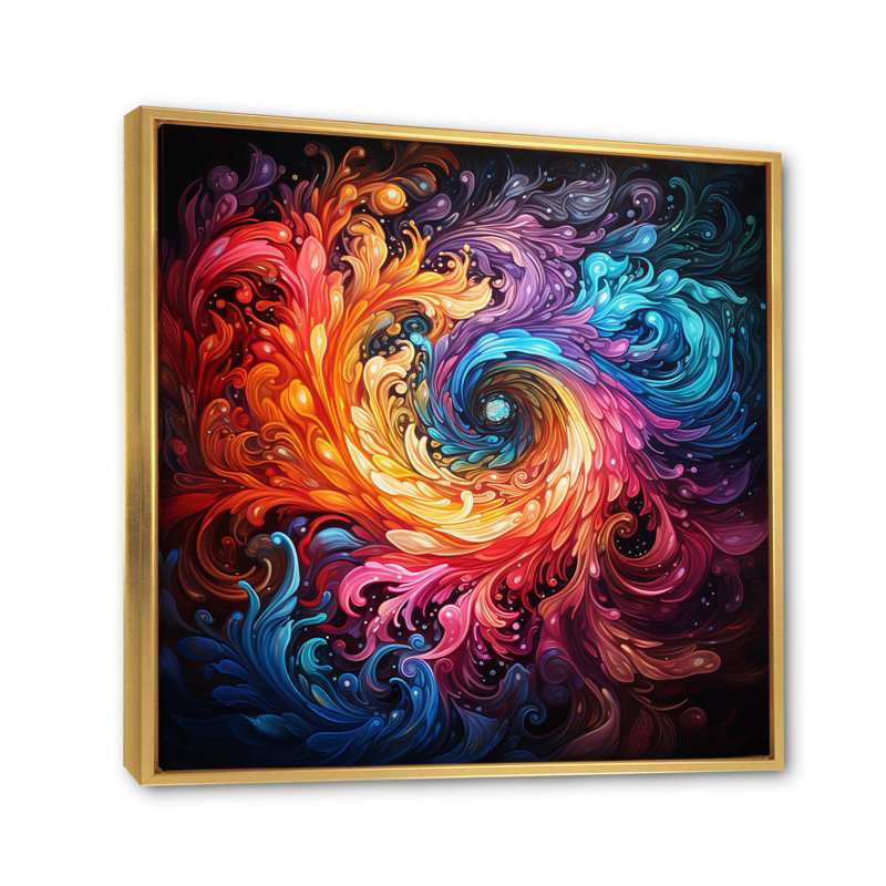 Neon Spin II sur toile, Cadre flottant doré, H 24 po x l 24 po x P 1 po