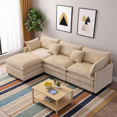 Canapé modulaire en L de 105 po avec repose-pieds | Canapé 3 places en chenille avec support à ressorts | Canapé modulaire pour salon, appartement ou salon