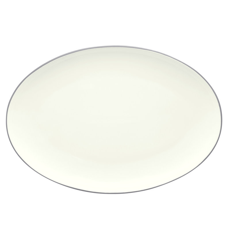 White Ceramic Oval Serving Platter with Trim Embellishment