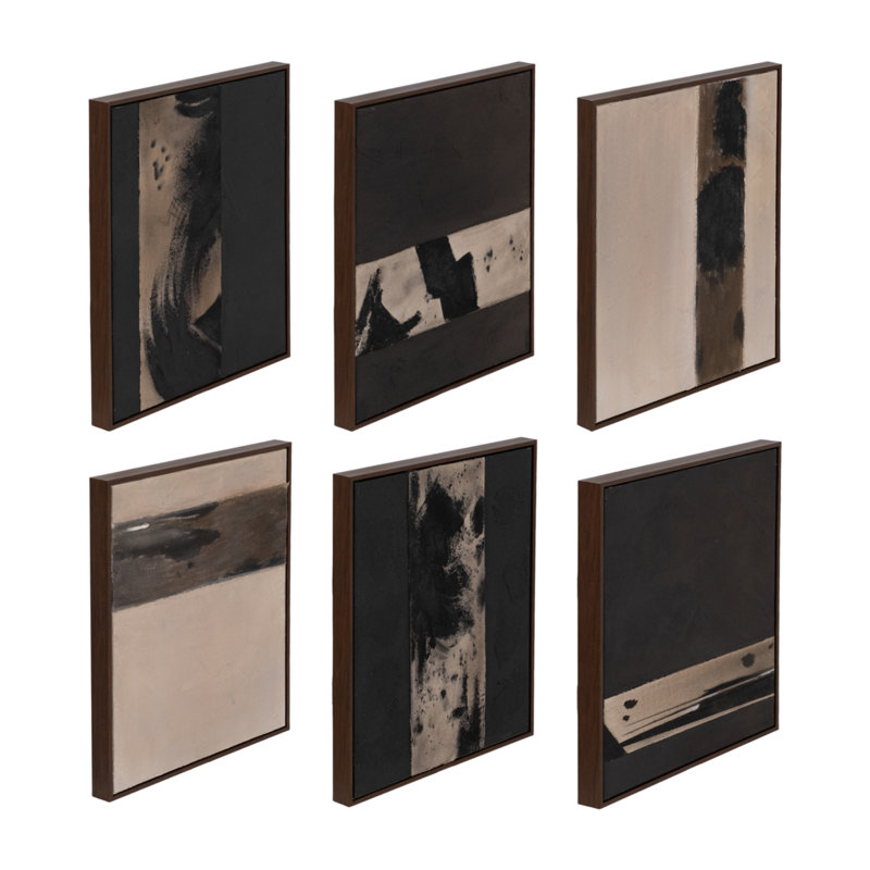 Peintures d'art contemporain contemporain avec motifs neutres - présentoir de décoration murale inspiré de l'art sur toile pour le salon et la maison - ensemble de 6, 20 po, brun