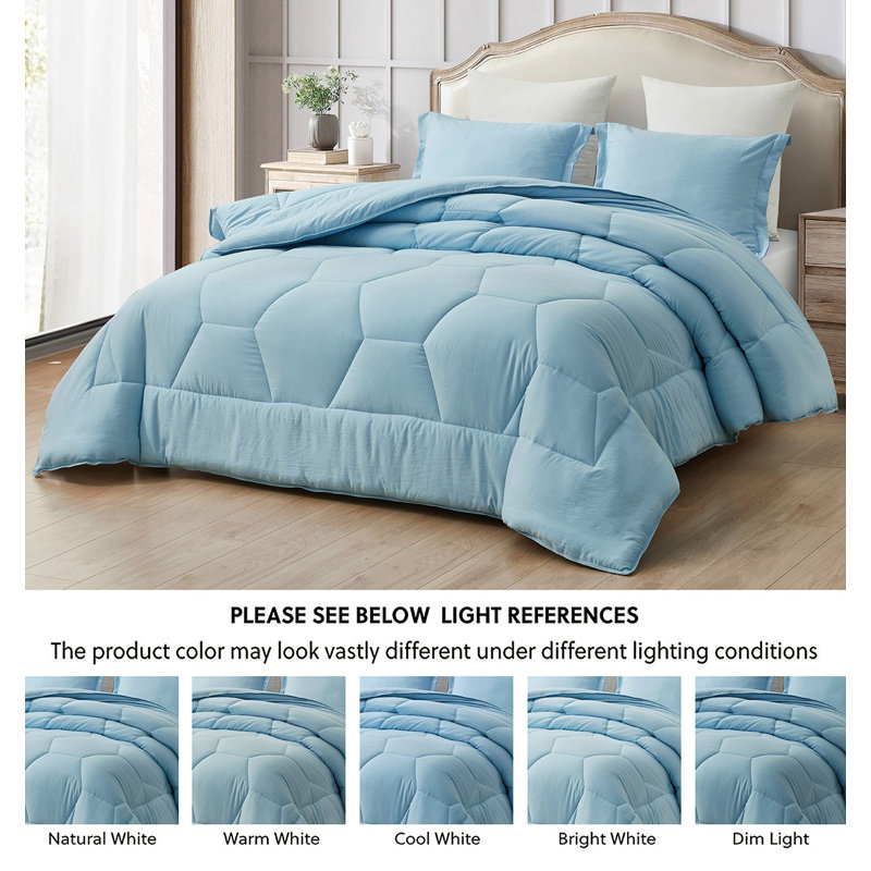 Chambray Blue Twin Microfiber Comforter Set with Geometric Pattern