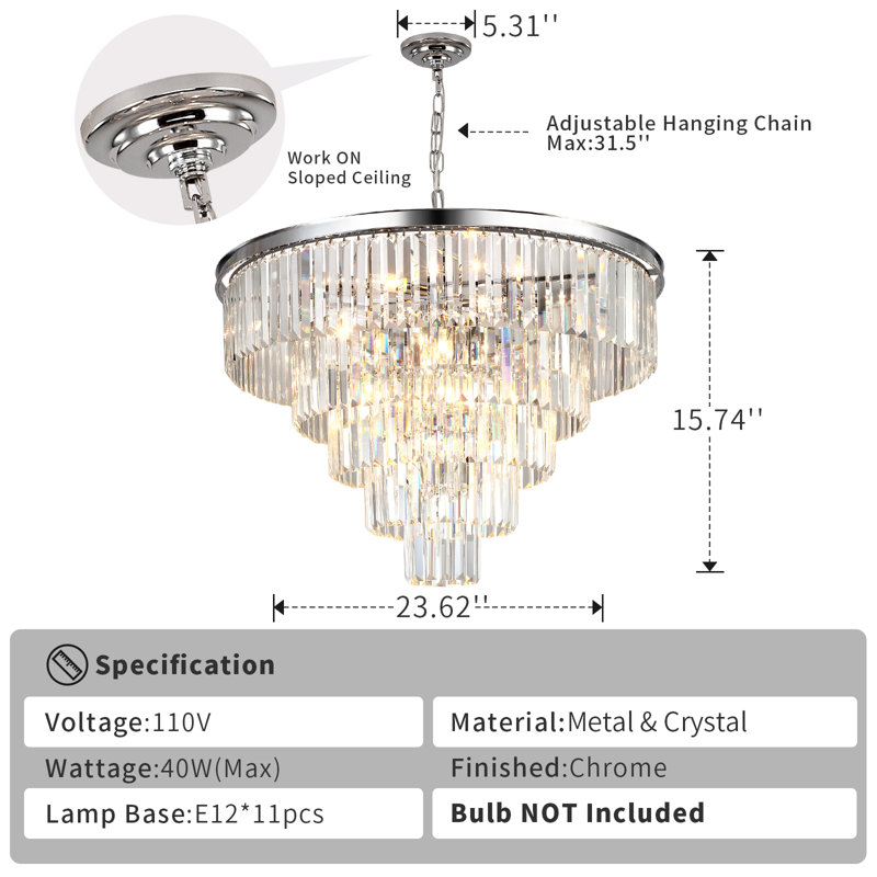 Chandelier, 65cm H 80cm W 80cm D, 5 Tiers