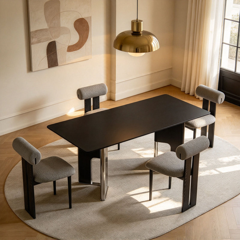 Italian Black Sintered Stone Dining Table, 29.5" H x 78.7" W x 31.5" D, 5