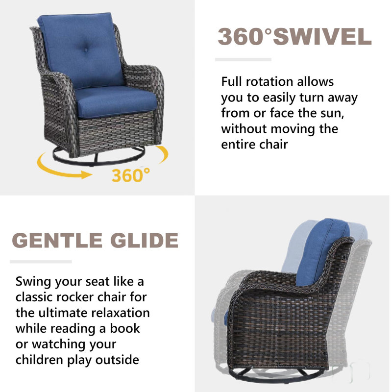 Ensemble de conversation d'extérieur carré pour 4 personnes Carolina avec causeuse et fauteuil pivotant, Bleu