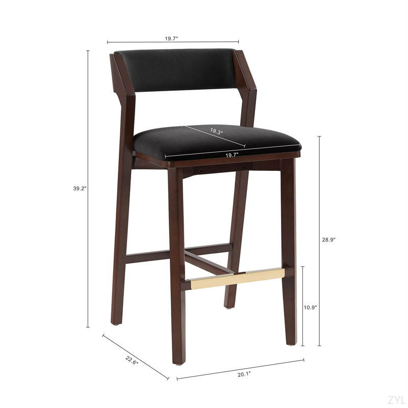 Tabouret de comptoir en chenille Evalyn, Velours noir