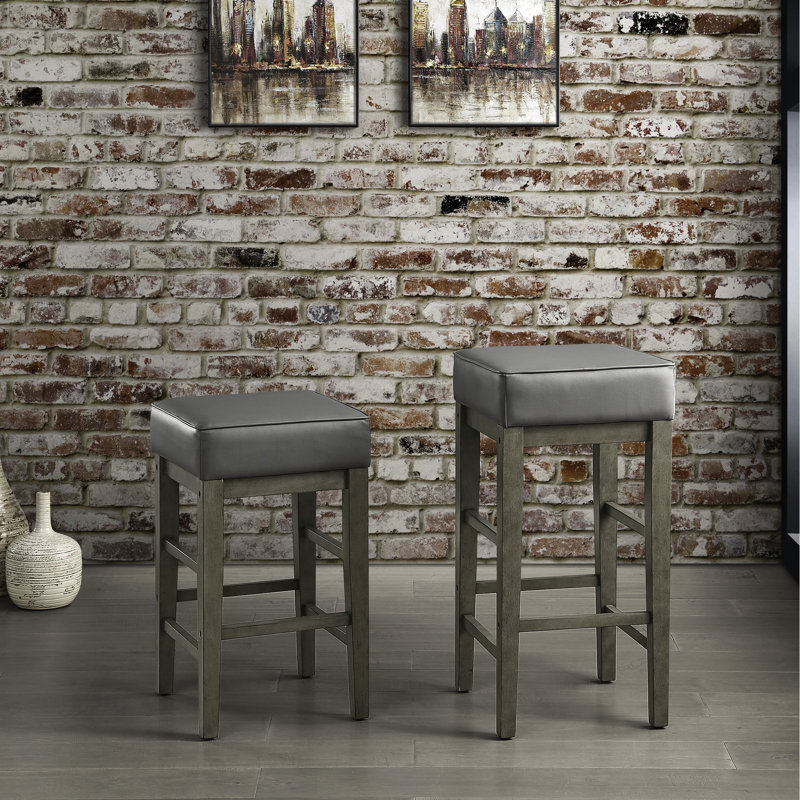 24 tabourets à hauteur de comptoir de 24 po, siège en similicuir gris, structure en bois massif antique pour la salle à manger 2 tabourets de 24 po, structure, appareil
