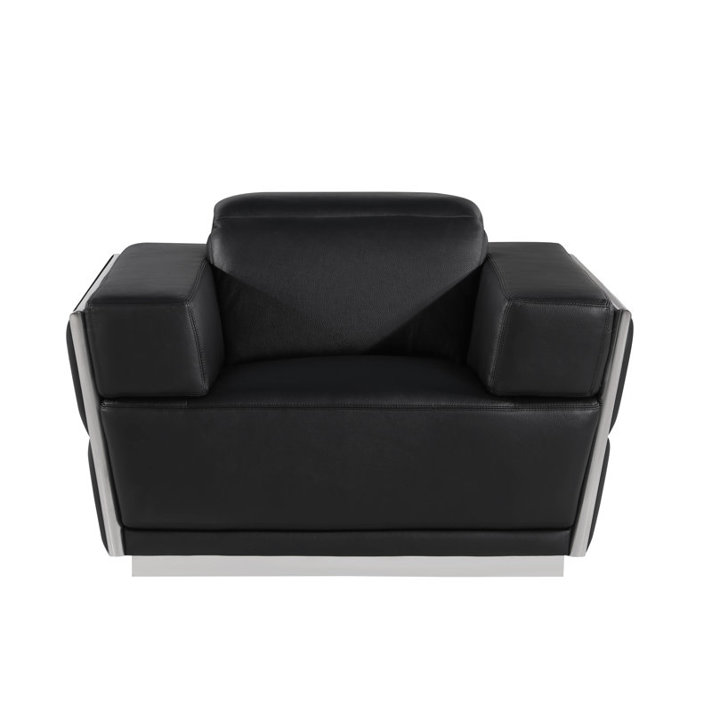 Chaise en cuir Hadice, Cuir véritable noir, Chrome