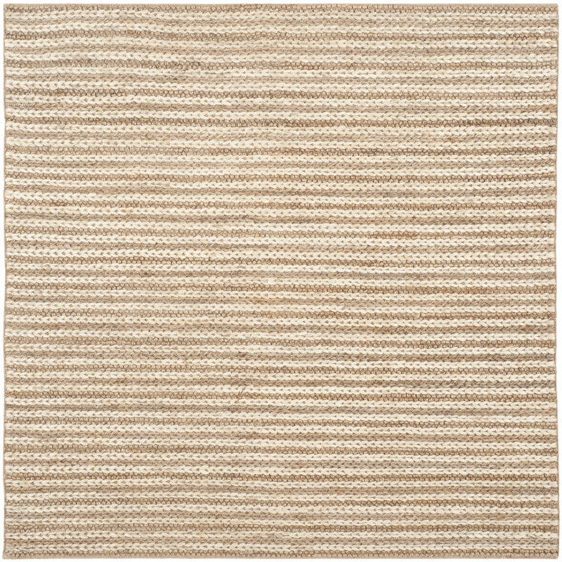 Natural Fiber Hand Woven Jute Striped Rug, Square 6'