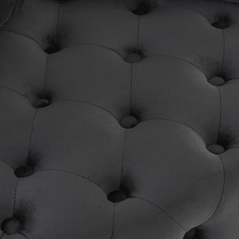 Élégante chaise pivotante en velours de salon, bouton avec chaise mobile au fini noir avec détails et roulettes pour le style