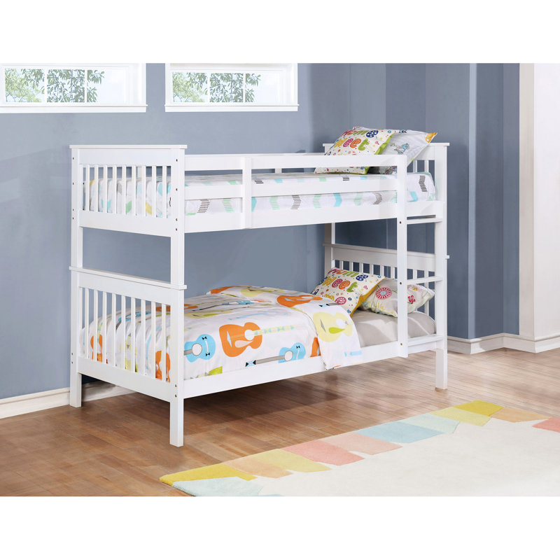 Lit simple au-dessus d'un lit superposé, pin blanc, fabrication à lattes, facile à convertir et garde-corps latéraux pour les boiseries en pin de la chambre à coucher, tête de lit, aucune fondation requise,