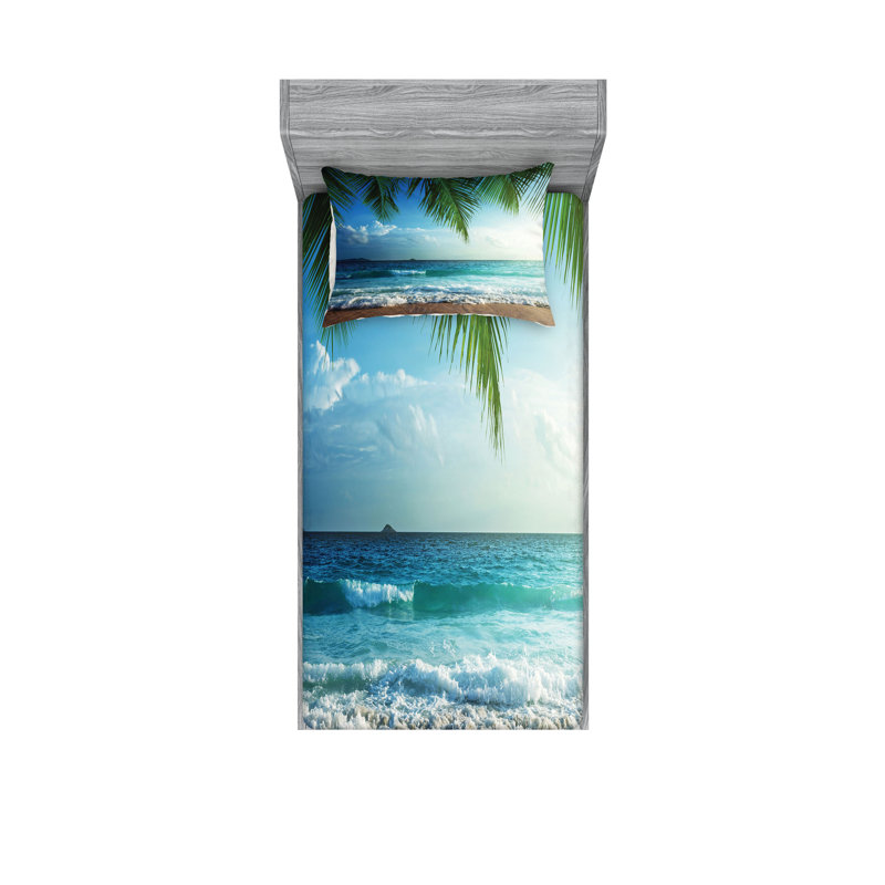 Ensemble de draps et taies décoratives Ambesonne Ocean, vert et bleu, Ensemble de draps pour lit simple avec deux taies 