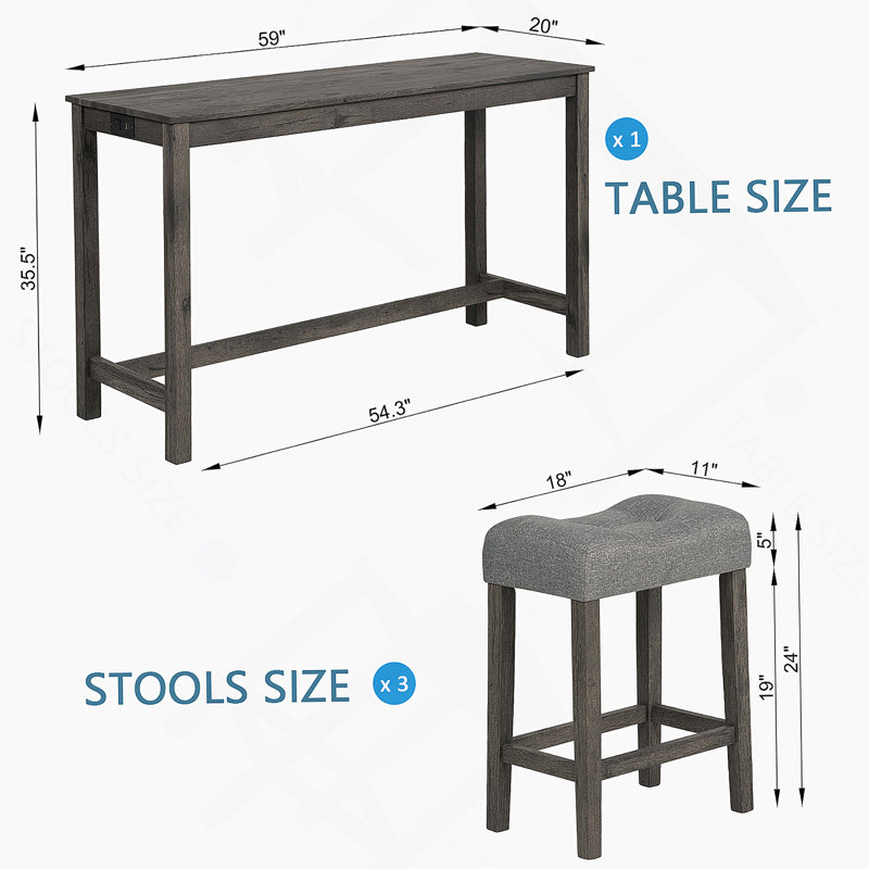 Ensemble de table de salle à manger 4 pièces, Gris foncé, Gris, Gris foncé