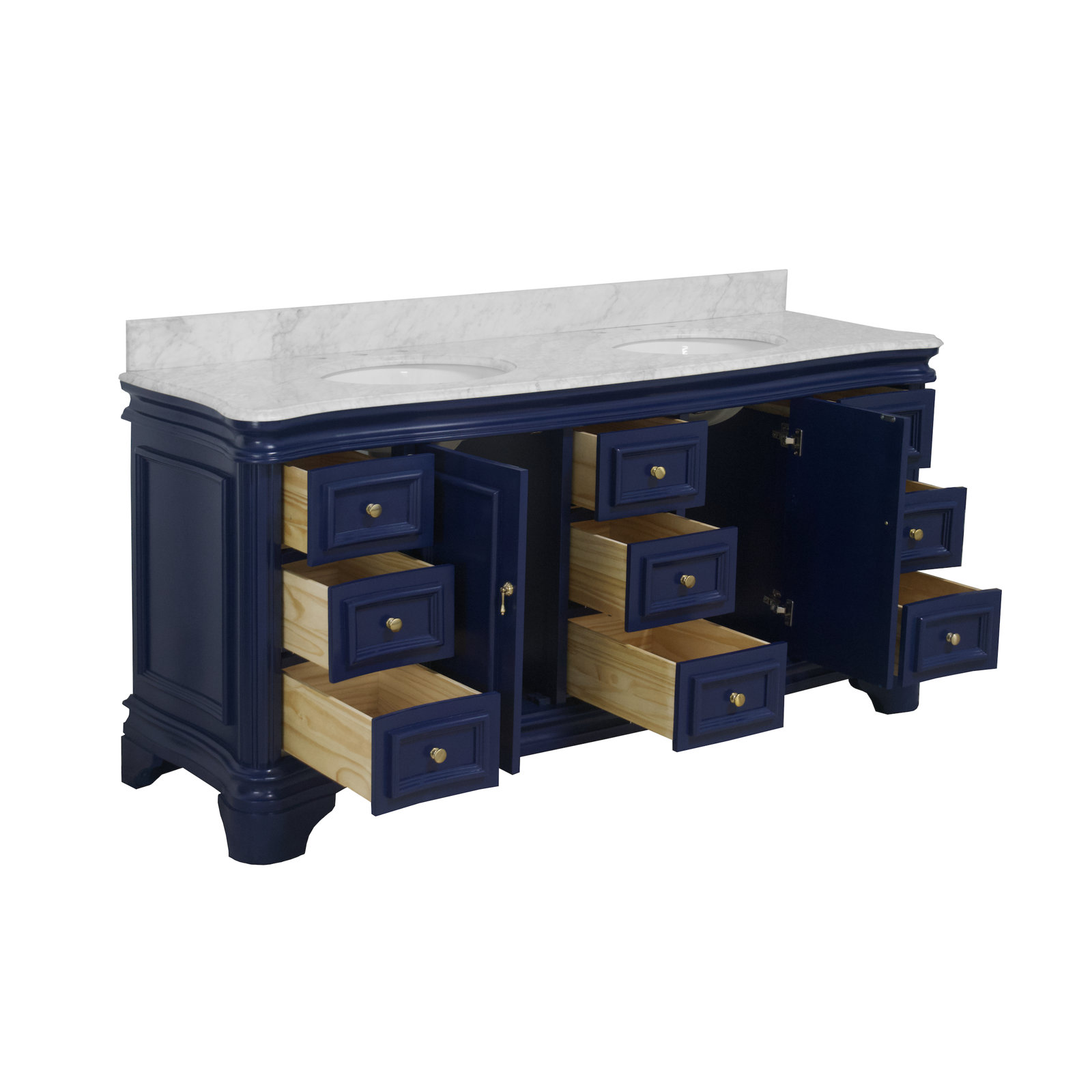 Twain 72" Carrara Marble Double Bathroom Vanity, Carrara Marble, Royal Blue