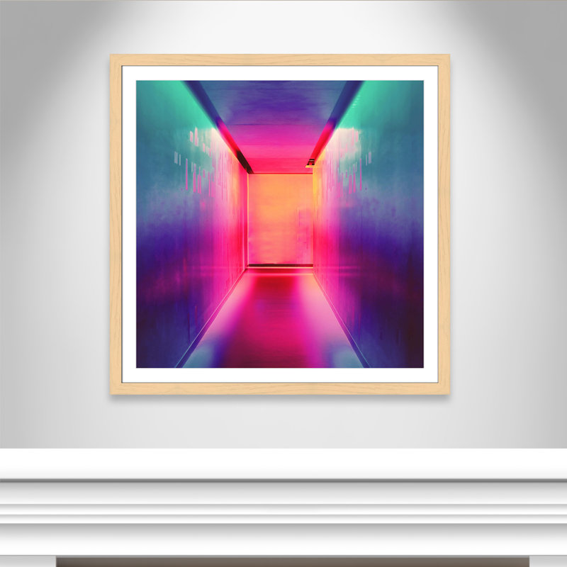 «Neon Wonderland I» par Efe Kurnaz, H 42,5 po x l 42,5 po x P 1,25 po, Encadré cube naturel
