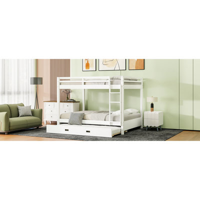 Lit superposé grand lit en bois blanc, avec lit gigogne simple TG, bois de pin de haute qualité, peu encombrant pour les petites chambres, lit gigogne facile à assembler,