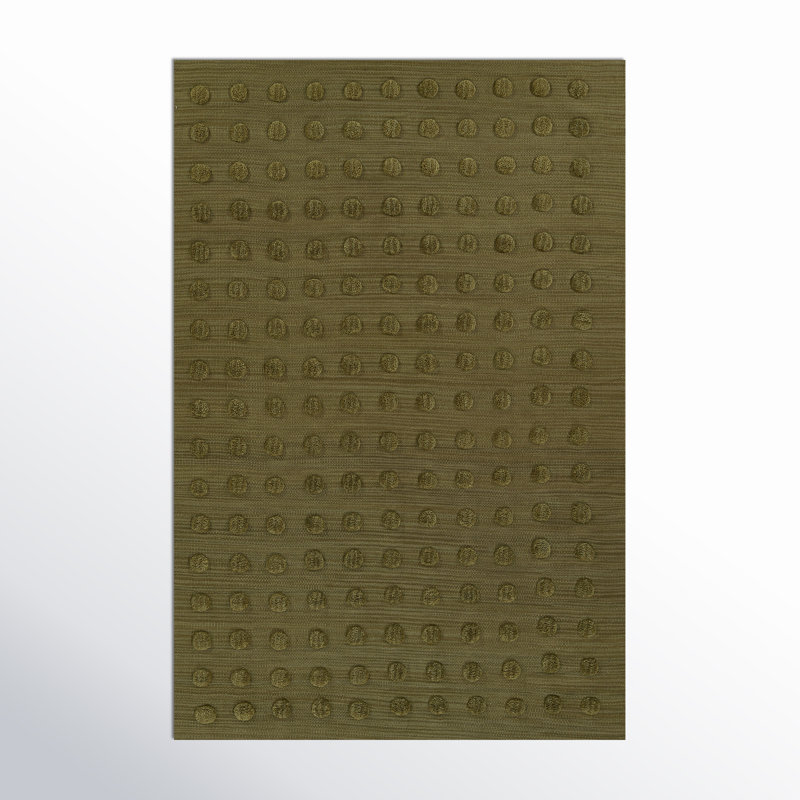 Yousra Rectangle Solid Color Handmade Flatweave Wool Area Rug in Green, Rectangle 5' x 8'