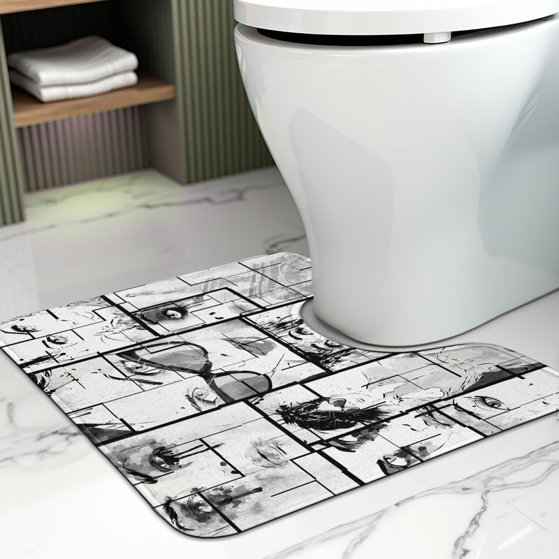 Tapis de salle de bain en forme de U Tour Eiffel 20 po x 16 po blanc noir et gris