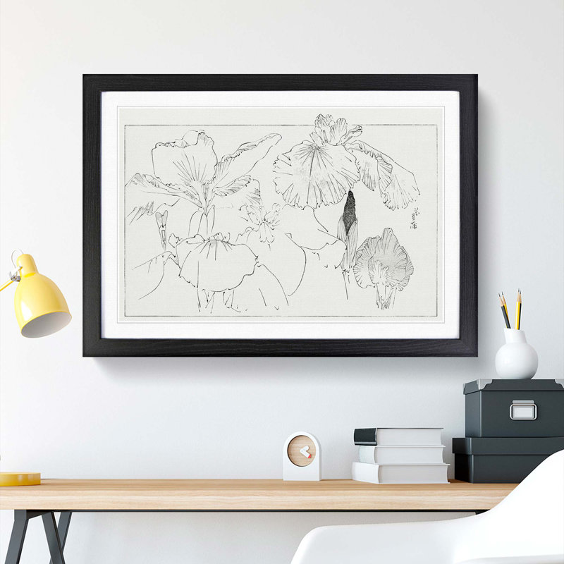 Iris Illustration by Watanabe Seitei - Picture Frame Painting Print, Black, 60cm H x 91cm W x 2cm D