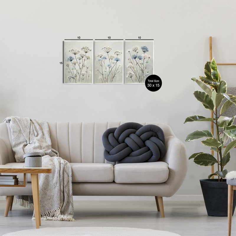 Ensemble de 3 plaques murales pissenlit et fleurs sauvages, H 19 po x l 13 po