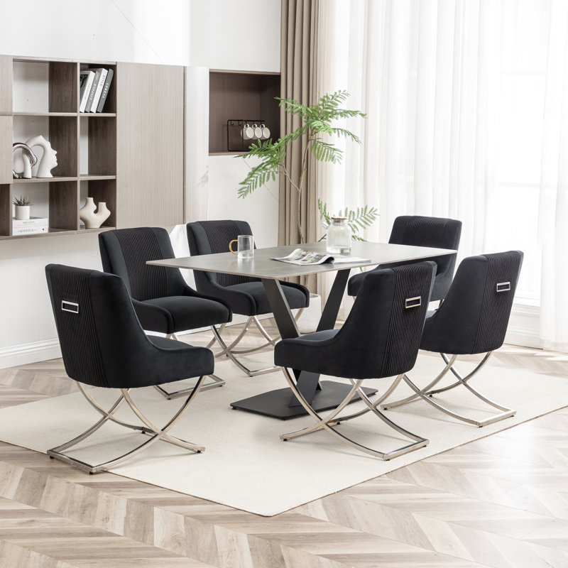 Elian Velvet Upholstered Side Chair, Black, 6
