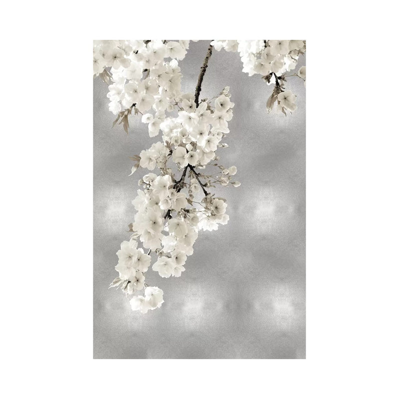 White Blossoms on Silver II 1 Piece Wrapped Canvas Wall Art, 101.6 cm H x 66.04 cm W