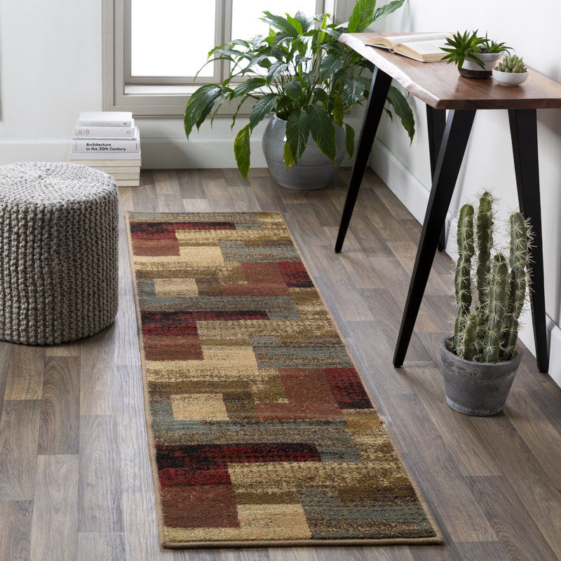Tapis à motif géométrique brun Fegan, Tapis de couloir 2 pi x 7 pi 5 po