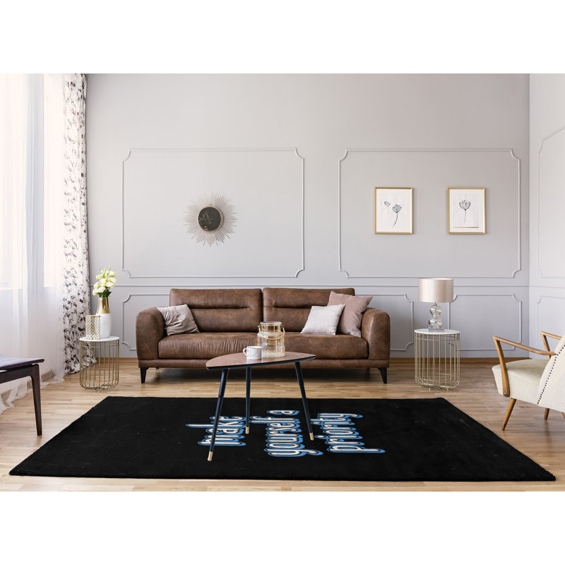Tapis en poly-chenille style tableau noir style self love, Rectangle 5 pi x 7 pi