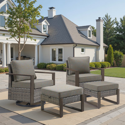 Ensemble de meubles de patio 4 pièces, chaises modulaires pivotantes en osier et rotin