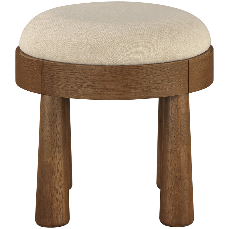 Larea Linen Textured Fabric Upholstered Ottoman, Stained Walnut, Beige Linen Textured Fabric