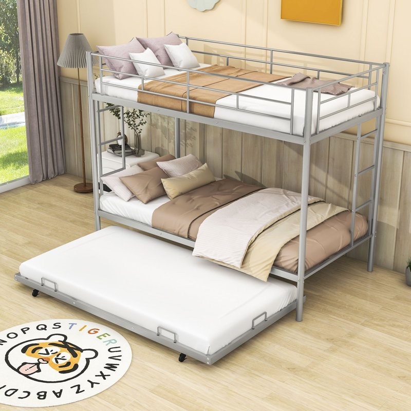 Lit superposé simple au-dessus de simple avec lit gigogne simple Savitr Kids, Argent