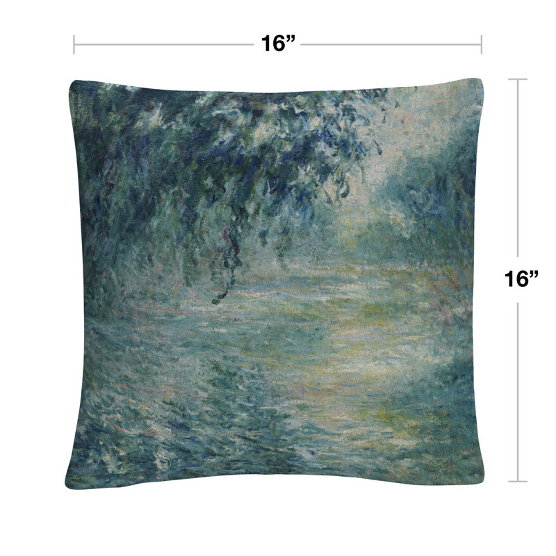 Monet 'Morning On The Seine' 16" x 16" Polyester Outdoor Throw Pillow