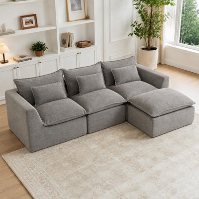 Canapé d'angle modulaire 3 places de 259 cm (102 pouces) avec pouf, gris