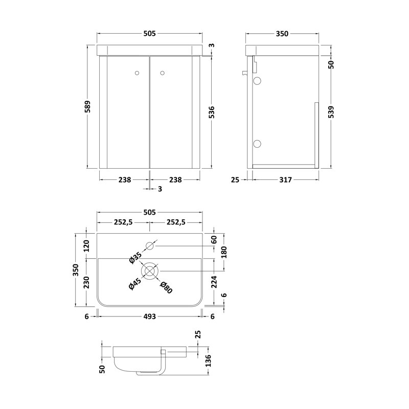 Core 505mm Single Bathroom Vanity with Drop In Basin, Satin Green
