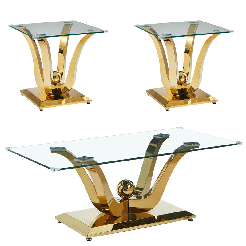 Ensemble de 3 tables de salon (ensemble de 3), Doré