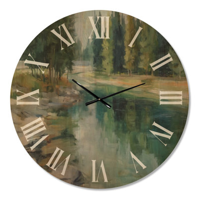 Horloge murale Large Lake - Pins, rivière Fraser, courant apaisant, imprimé sur bois