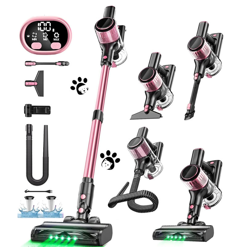 Cordless Vacuum Cleaner, 10 In 1 Stick Vacuum With Powerful Suction, Hose, Green Led Light, Anti-tangle Brush, Lightweight Rechargeable Vacuum Cleaner For Home, Hardwood Floors, Carpets, Pet Hair