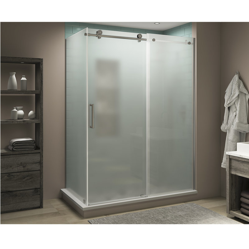 Coraline XL 48" W x 80" H Frameless Rectangle Sliding Shower Enclosure with Fixed Panel, Stainless Steel