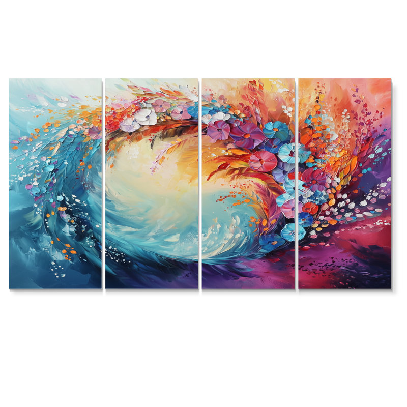 «Blue Rainbow Dram Op Art Fragments III» - et art mural - Art mural moderne, 4, H 32 po x l 64 po