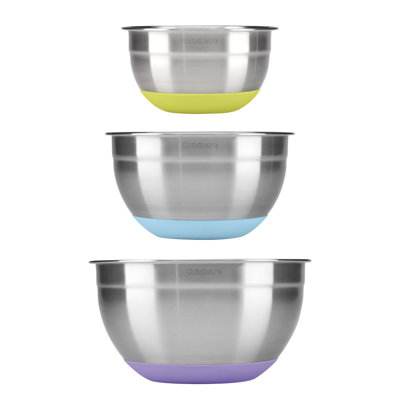 Stainless Steel Mixing Bowls with Non-Slip Base - Set of 3 (1.5qt, 3qt & 5qt)
