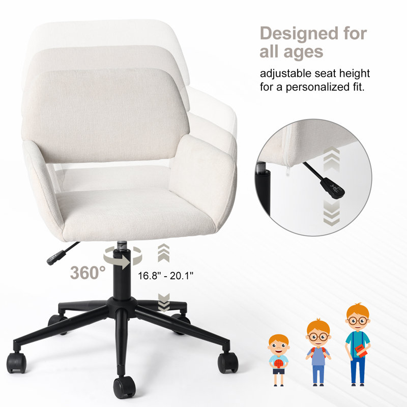 Cruce 360 Degree Swivel Task Chair with Ergonomic Design, Height Adjustable For Bedroom, Office, Ivory