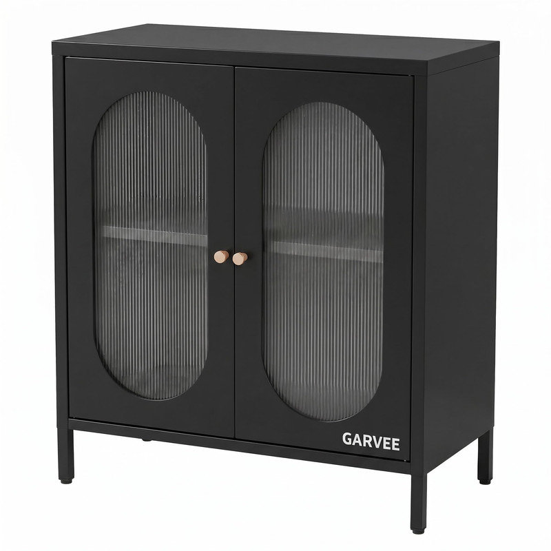 Buffet de rangement translucide à devant en verre avec tablette réglable - Armoire décorative en métal pour le salon, le vestibule et la cuisine