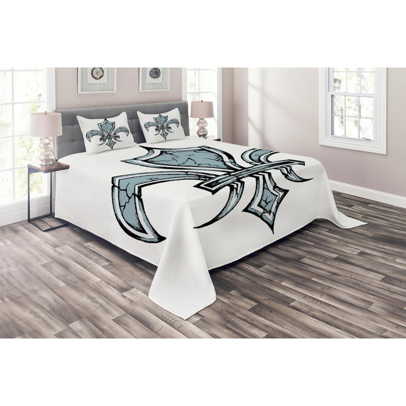Fleur De Lis Eclectic Polyester Coverlet, King Bedspread + 2 Shams