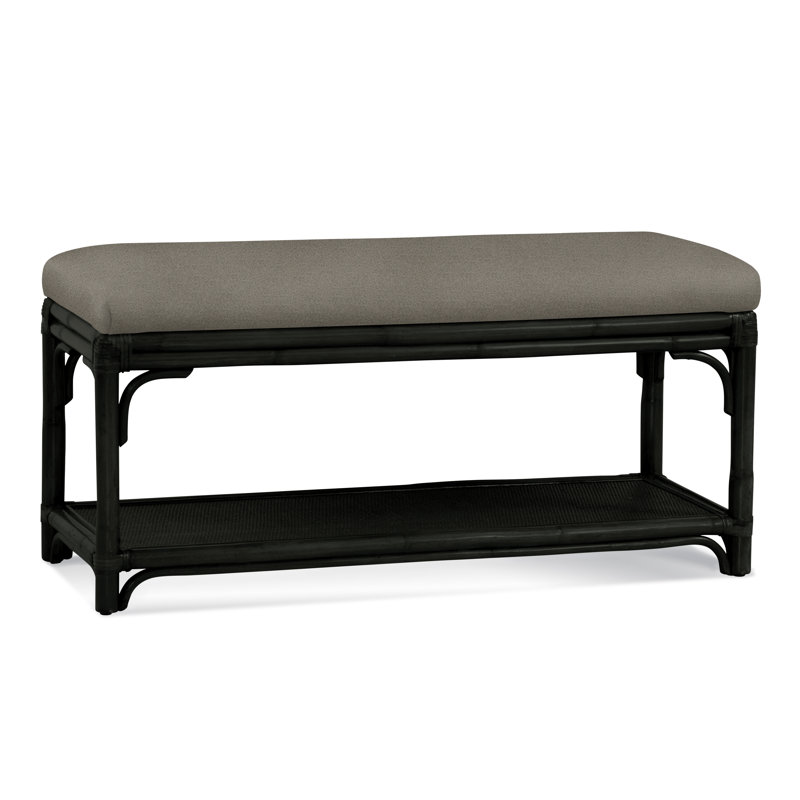 Summer Retreat Wicker Shelf Storage Bench, Black, Basic Grey; 0317-83