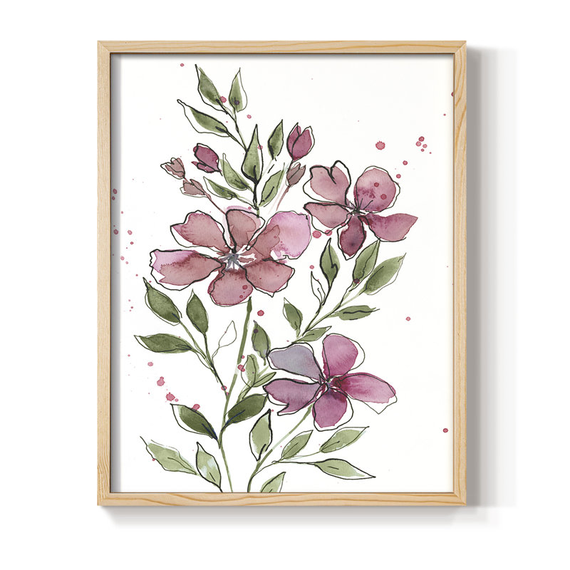 Watercolor Floral Stems I, reproduction encadrée - bois massif, H 11 po x l 9 po