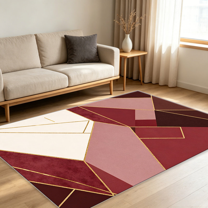 Red & Gold Marble   area rugs for Living Room, Soft and Comfortable, Suitable for all seasons, easy to maintain, machine washable Indoor floor mat, Under Table Farmhouse suitable for Bedroom, Dining Room, Study,  Balcony, Home Decor Patio