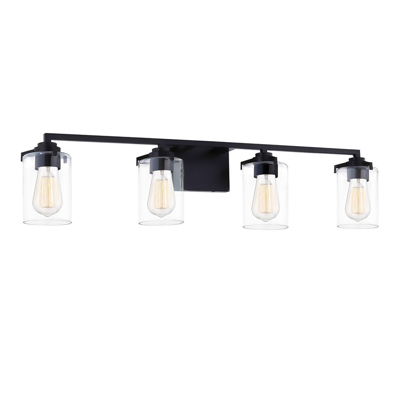 Éclairage de salle de bain à intensité variable à 4 lumières Suzy, Verre transparent / noir mat