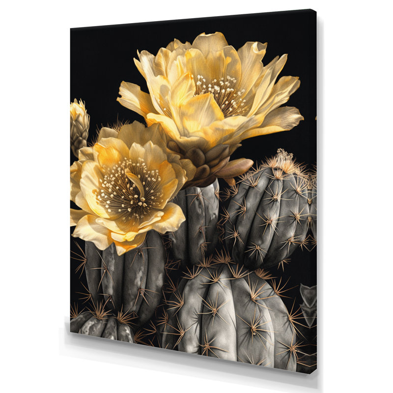 Décoration murale Ryzen jaune vert cactus III - cactus floral, H 40 po x l 30 po x P 1,5 po, Toile tendue