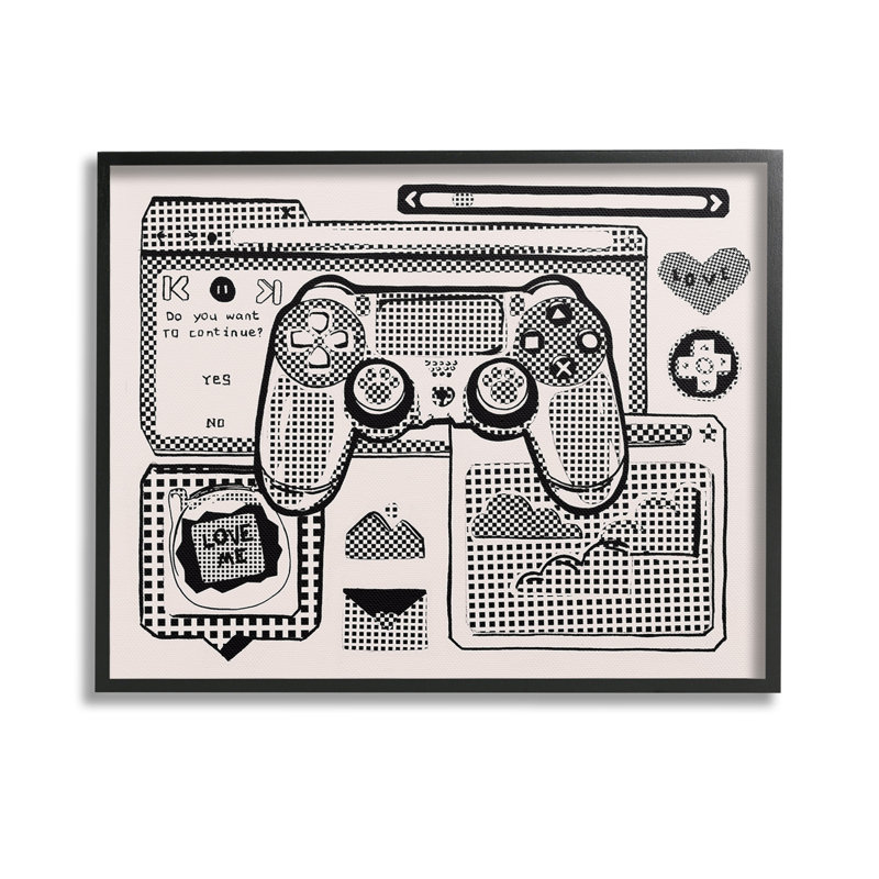 «Retro Gamer Collage», art de la giclée encadrée par Melissa Wang, Giclée encadrée noir minuit, H 11 po x l 14 po