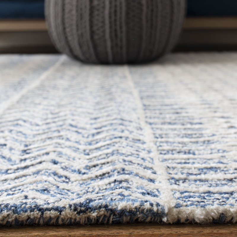 Tapis oriental ivoire / bleu marine en laine touffeté à la main Ambr, Rond 6 pi